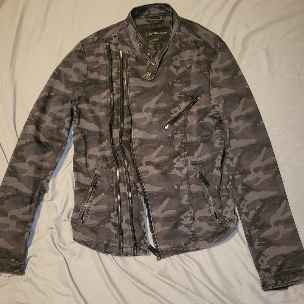 Calvin Klein Black Camo Moto Jacket